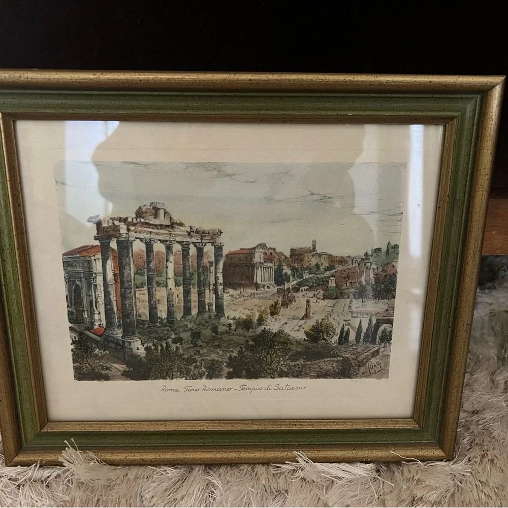 Chic Vintage Florentine Framed  Italian Print Roman Temple of Saturn - Picture 6 of 8